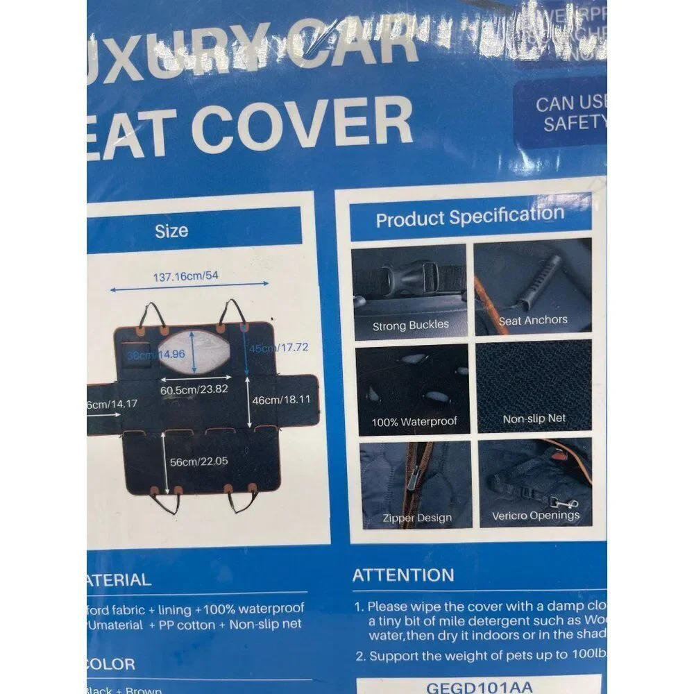 Luxury Black Car Seat Cover For Pets Waterproof & Nonslip